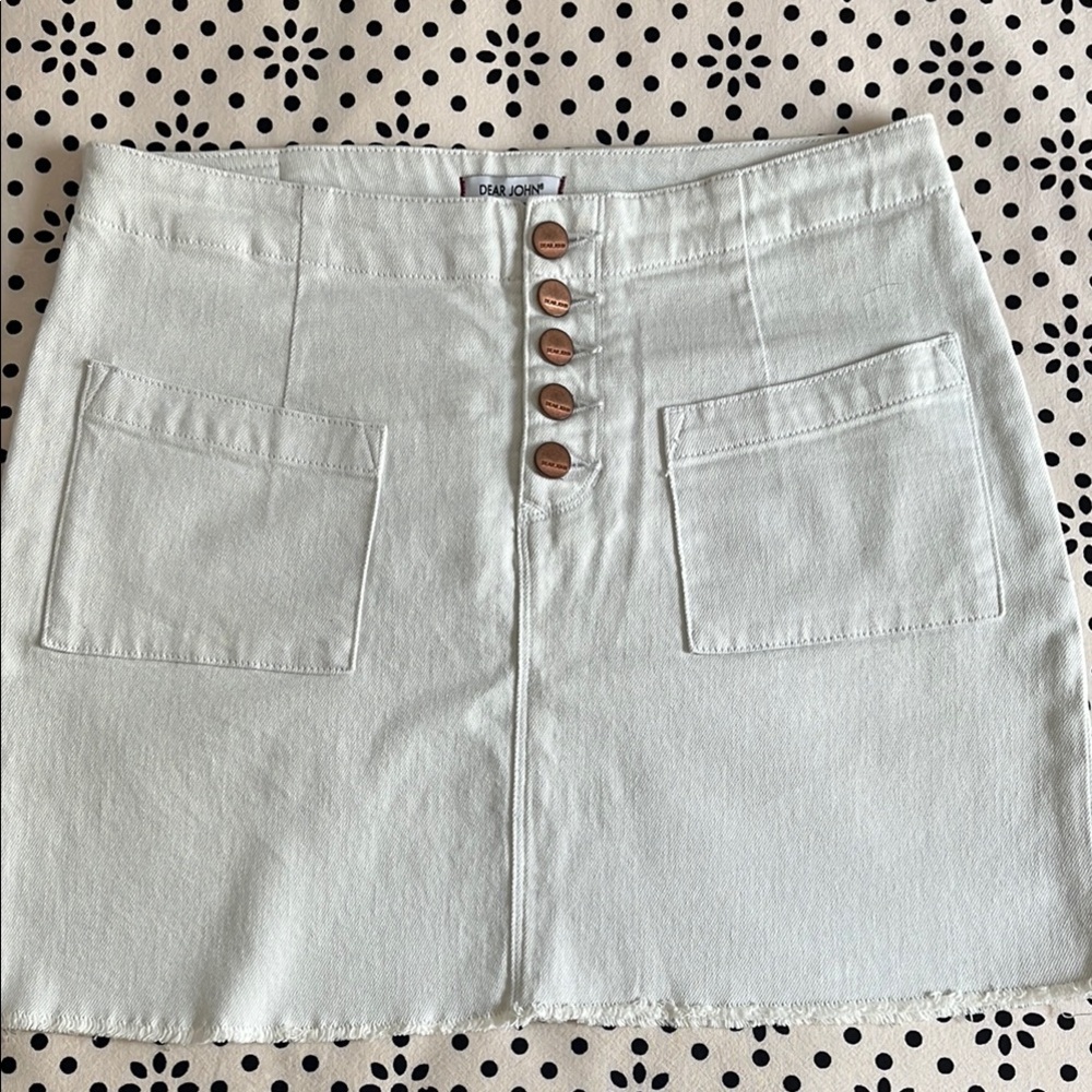 Dear John White Denim Button Front Skirt